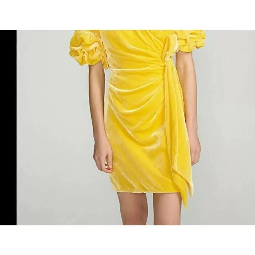 NEW FREE PEOPLE FAME & PARTNERS Sz 8 CAROLINE VELVET WRAP MINI DRESS MARIGOLD